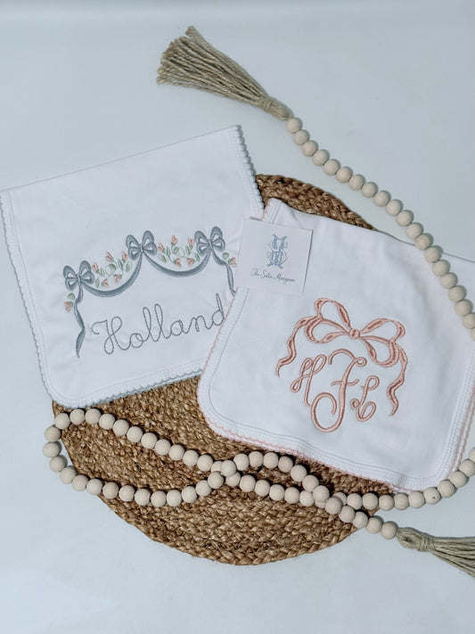Heirloom Picot Trim Burp cloth